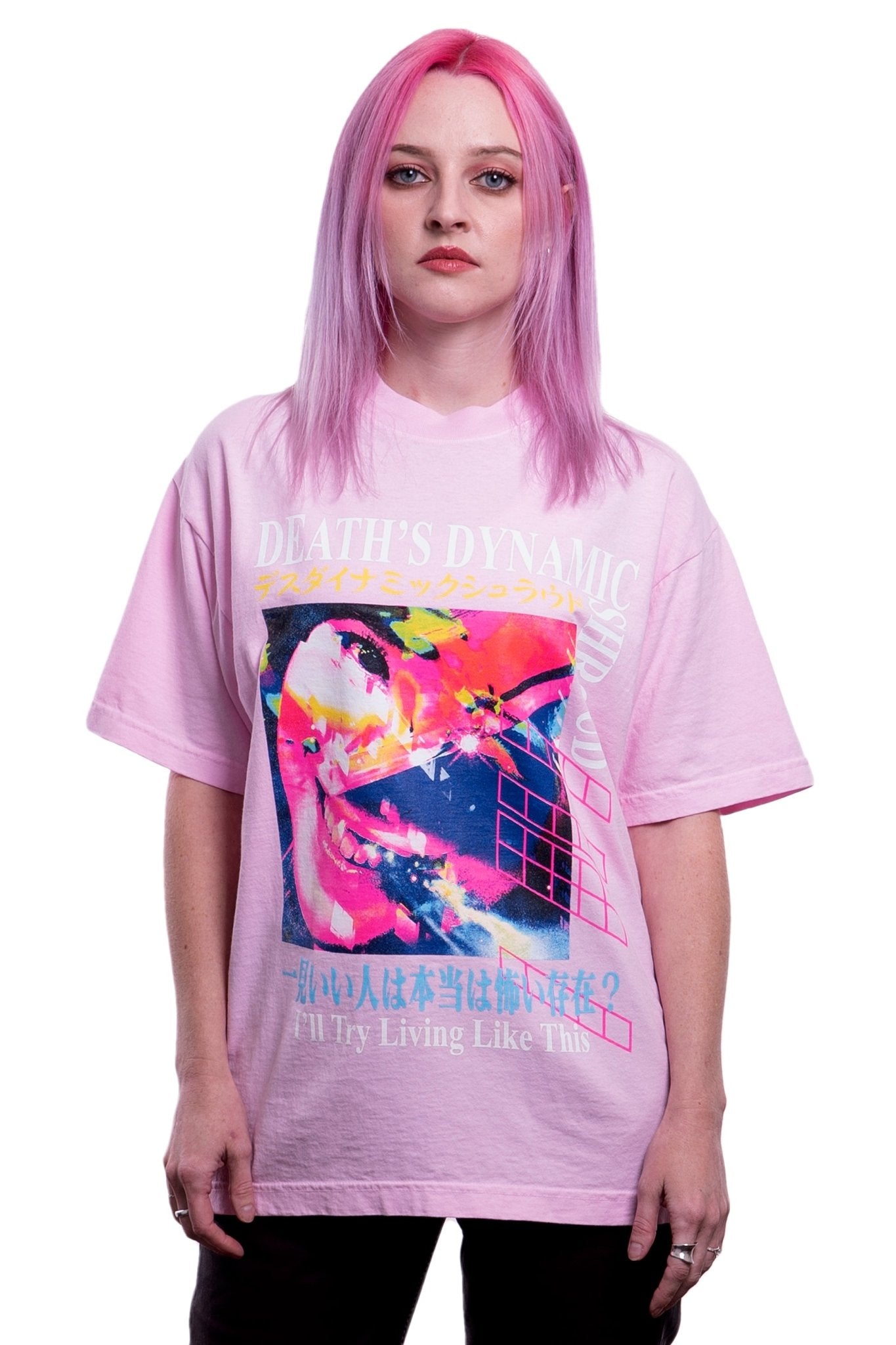 death's dynamic shroud - I'll Try Living Like This T-Shirt - Pink - 100% Electronica Official Store (Photo 1)