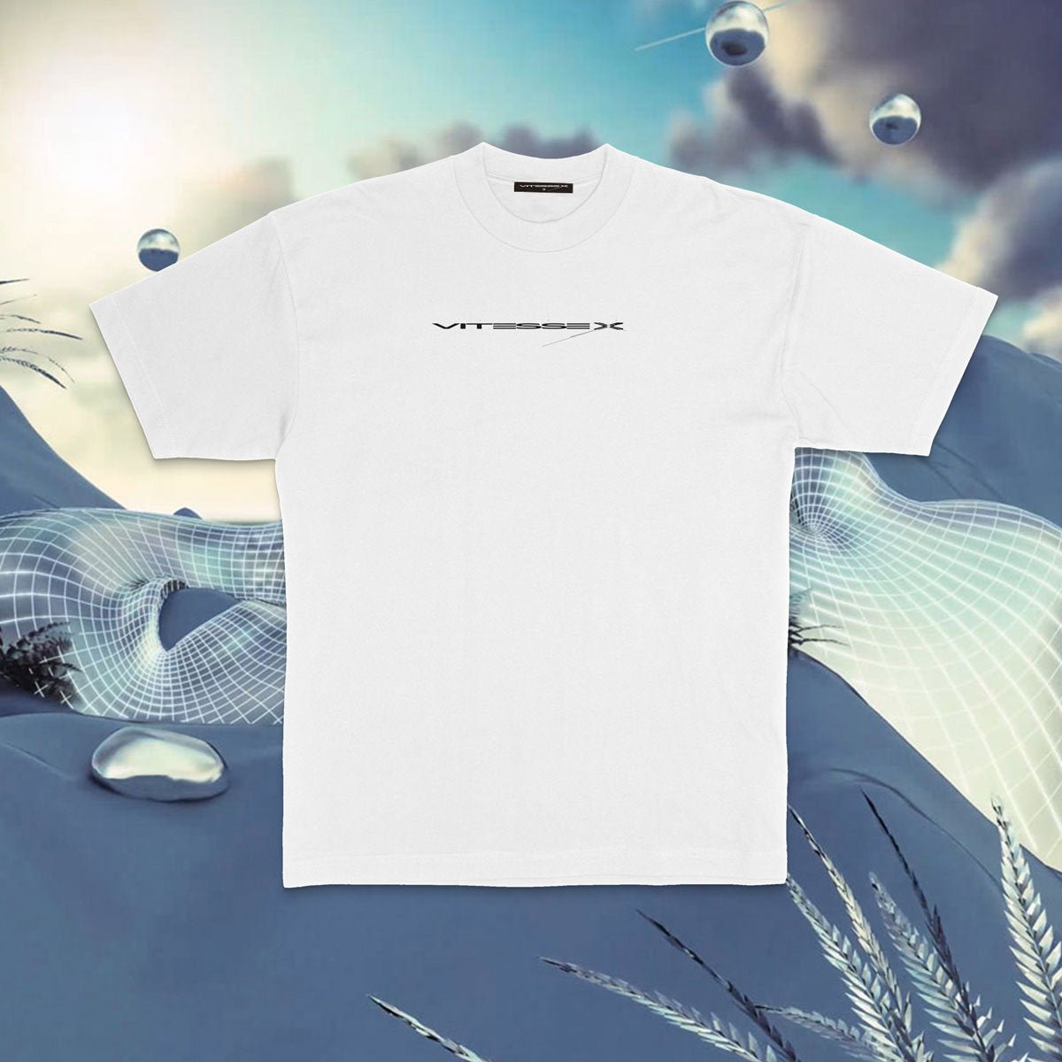 Vitesse X - Mock Neck Vitesse Logo T-Shirt (White) - 100% Electronica Official Store (Photo 3)